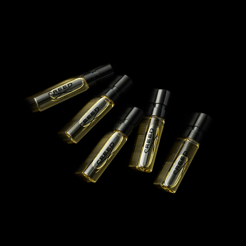 5 creed samples on a black background