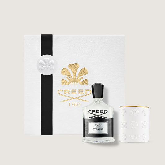 Aventus Eau de Parfum and White Porcelain Candle Gift Set - Front View | Creed Fragrances