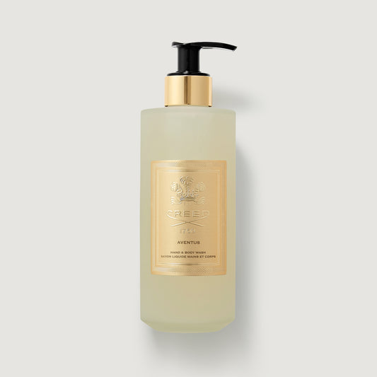 Aventus Hand & Body Wash, frosted pump bottle with gold label - Front View | Creed Fragrances