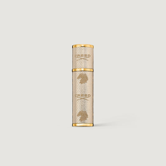 Gold Leather-Wrapped 5ml Refillable Travel Perfume Atomiser - Front View | Creed Fragrances