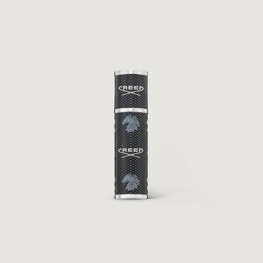 Black Textured 5ml Refillable Travel Perfume Atomiser - Front View | Creed Fragrances