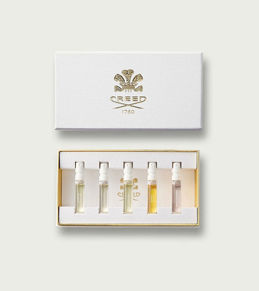 Floral Inspiration Perfume Sample Set - White Gift Box with 5 Vials - Flat Lay | Creed Fragrances