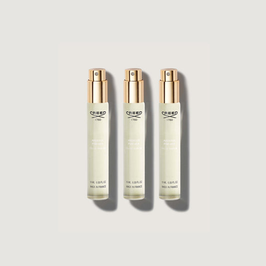 3x10ml Aventus For Her Atomiser Refill Set - Flat Lay, Gold & Ivory Vials | Creed Fragrances